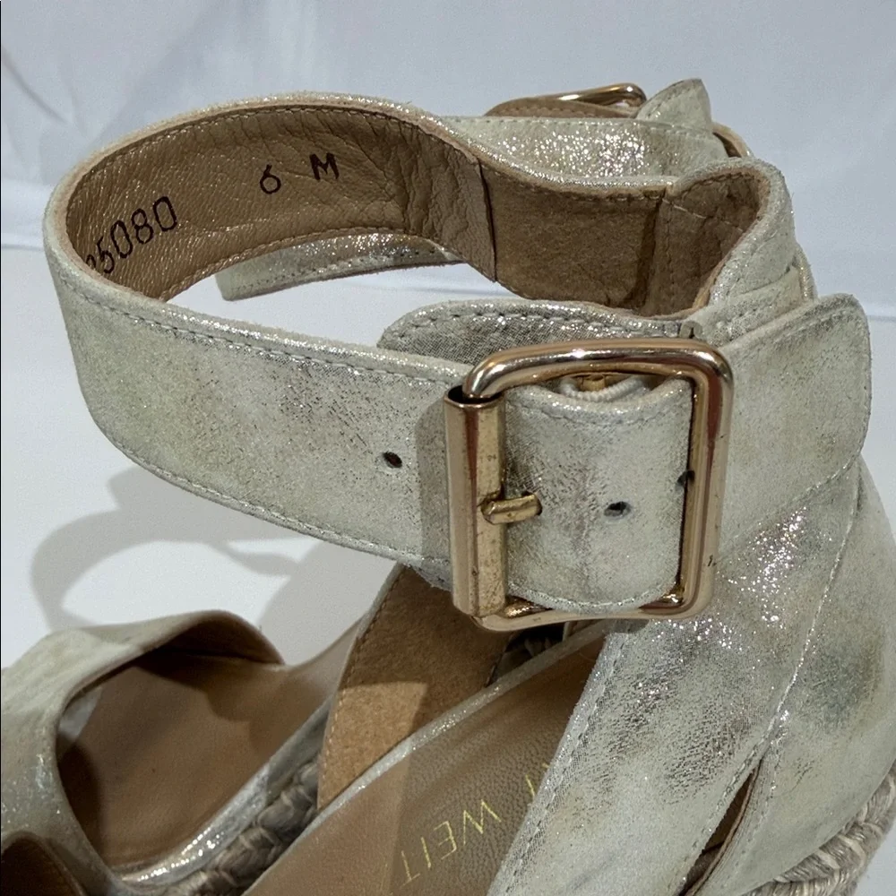 Stuart Weitzman Mostly Platform Wedge Sandal Size 6 Gold Espadrille